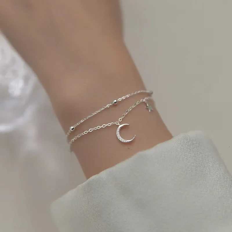 Moon 925 Star Sterling Silver Bracelets For Women Fashion Korean Crystal Double Layer Charm Party Jewelry Gift M260613 - view 4