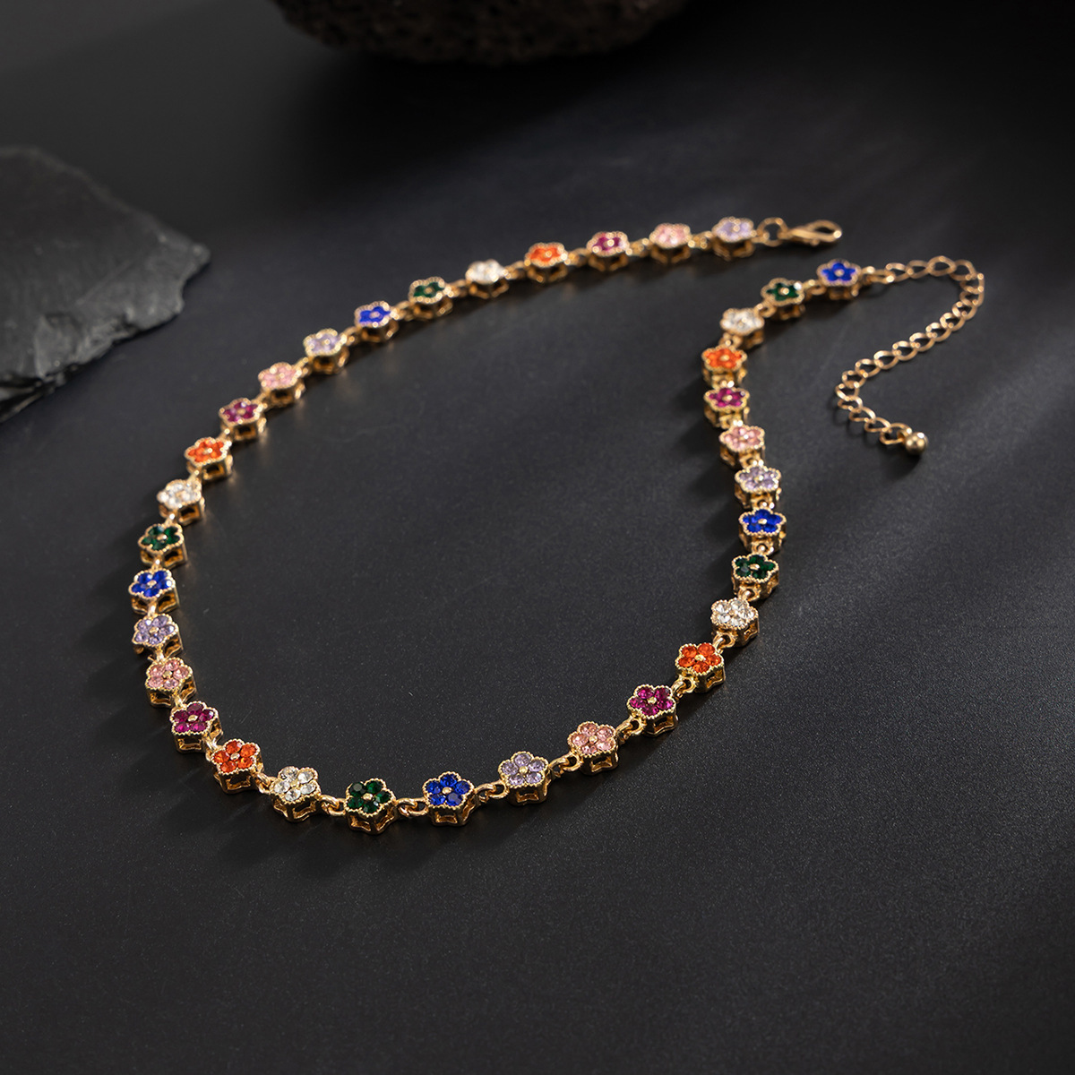 Designer Mens Colorful Flower Necklace Bracelet Set Luxury Hip Hop Niche Minimalist Clavicle Chain Brand Premium Versatile Daily Fashion Bulk Wholesal - view 9
