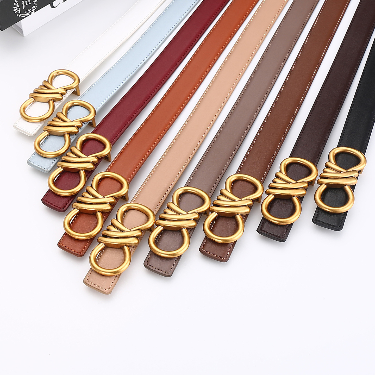Designer Women Genuine Leather Belt Luxury Gold Metal Buckle Fashion Brand Multi Color All Match Business Commute Jeans Dress Pants Decorative Casual 