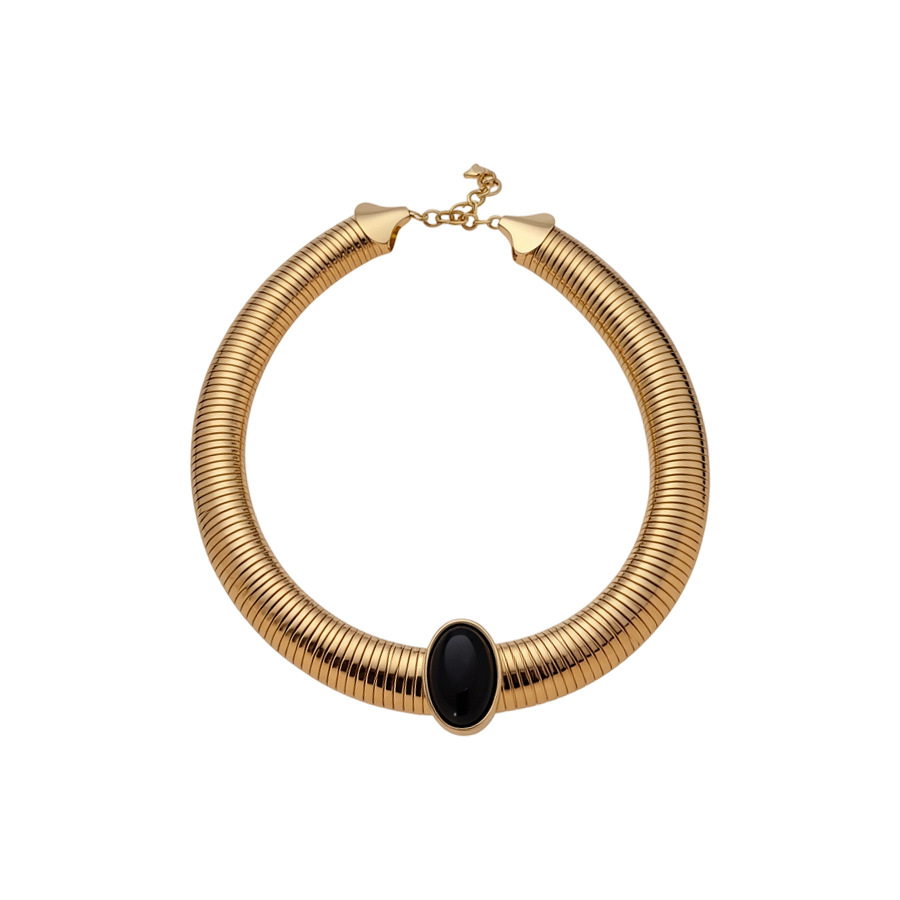 European American cross-border vintage court-style spiral snake bone chain necklace with oval resin pendant, light luxury and high-end feel - view 9