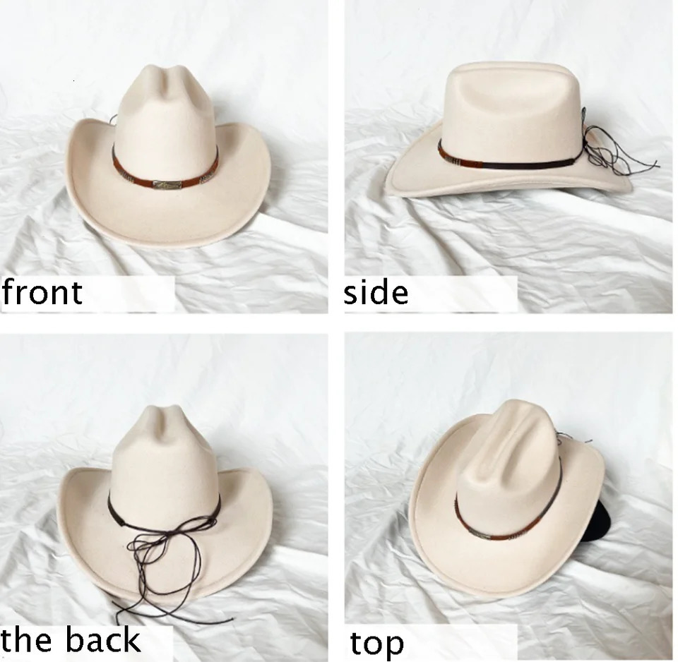 Vintage Western Cowboy Hat For Mens Gentleman Lady Jazz Cowgirl With Leather Wide Brim Cloche Church Sombrero Hombre Caps260611 - view 7