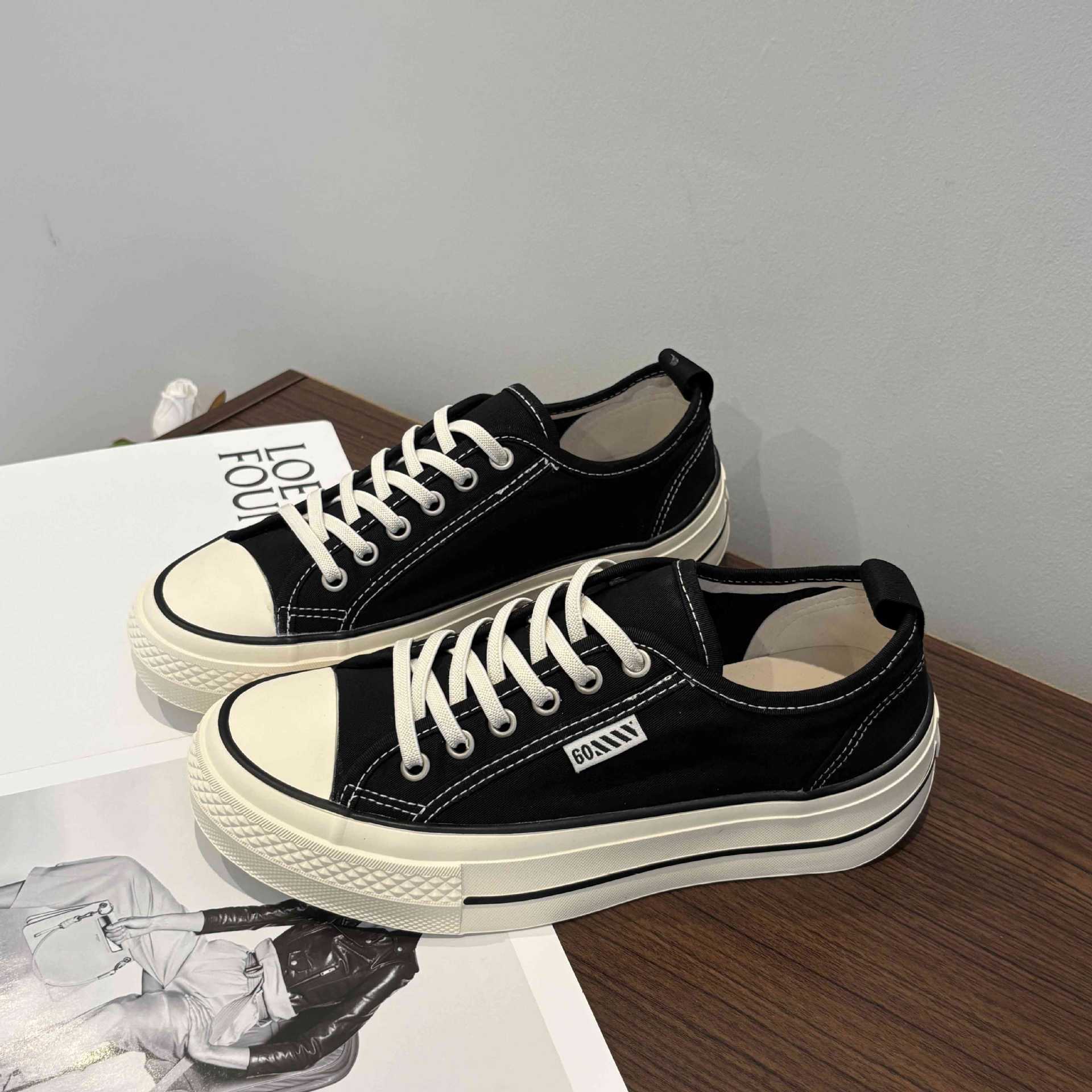 Free Shipping Women's Big Size 2025 New Korean Style Breathable High Top Canvas Shoes with Thick Sole Heel Increasing White Versatile Fashion Sne