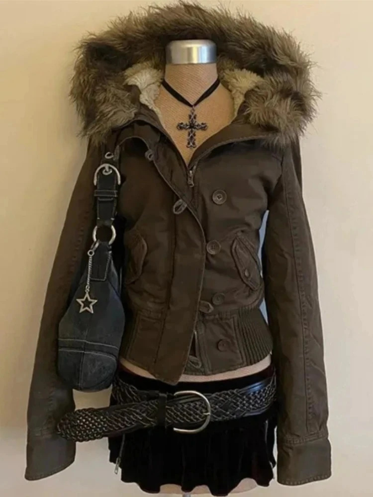Subculture Harajuku Vintage Safari Coats with Hooded Women Zipper Sweatshirts Casual Streetwear Grunge Jacket Y2k Stand Neck 260613BJ - view 7