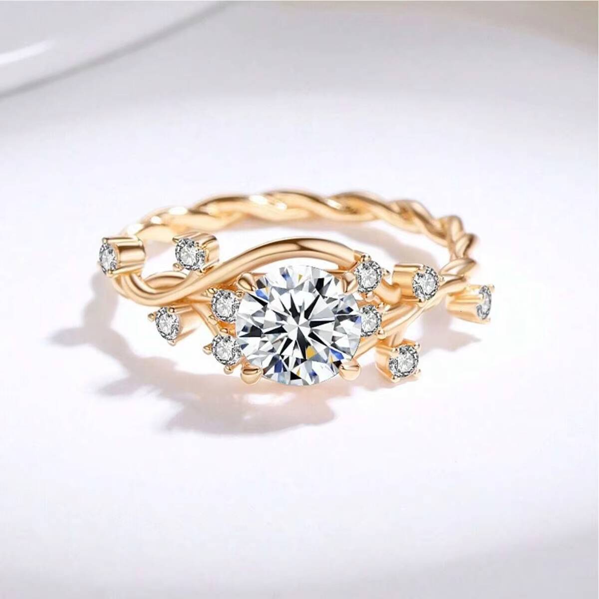 GRA Past Test High Quality 1CT Round Cut Moissanite Vine Engagement Ring Rose Gold/Silver Tone Twisted Band Elegant Nature Inspired Promise Diamond Ri - view 4