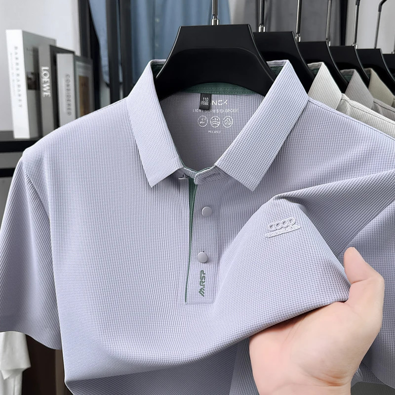 Ice Silk Cool Short Sleeved Polo Shirt for Men in Summer 2026 Thin Style Lapel T-shirt Half Sleeve Dads Top 260618CJ - view 3