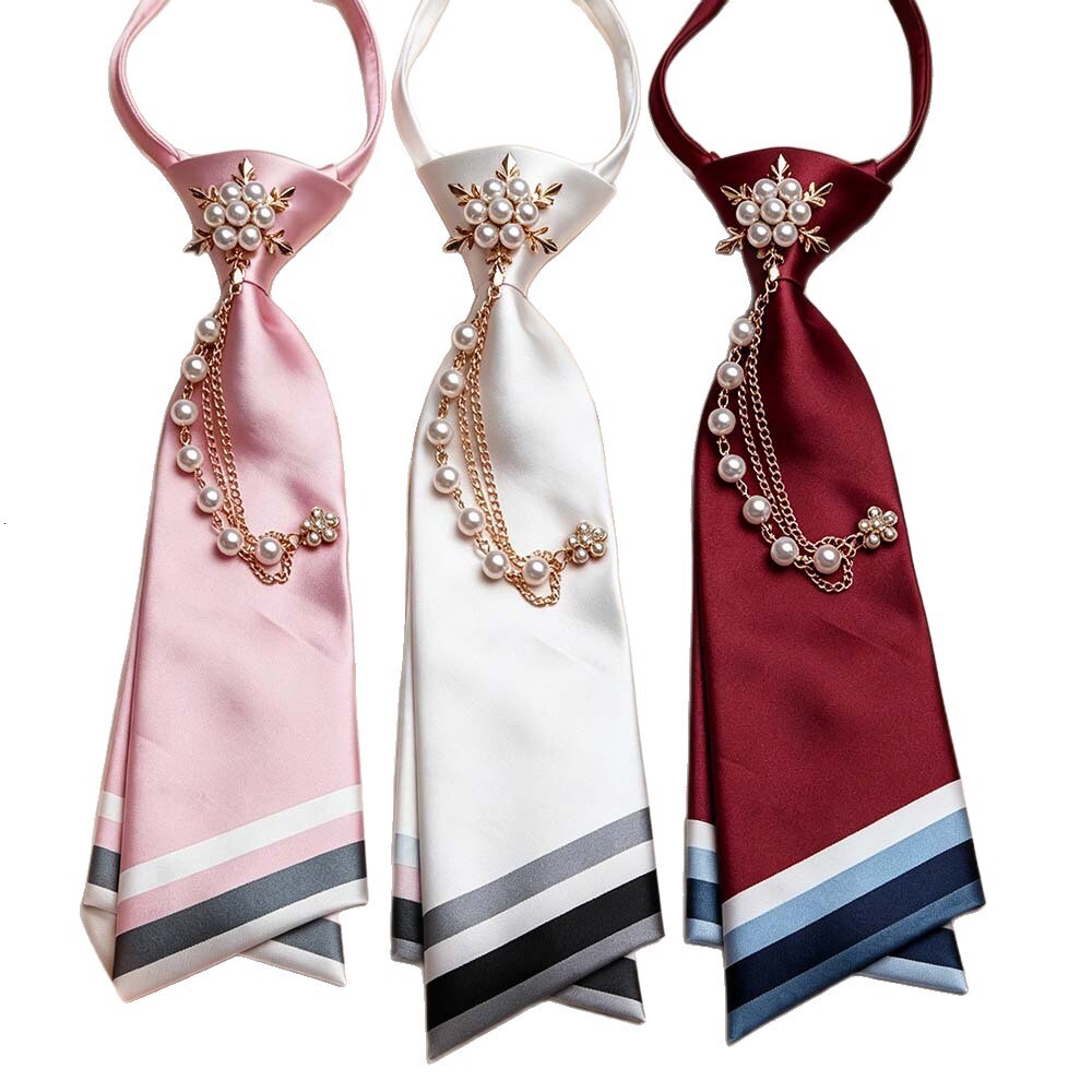 Designer Tie Luxury pearl chain tie free satin college style small tie uniform shirt accessory in stock wholesale High quality bow tie - view 6