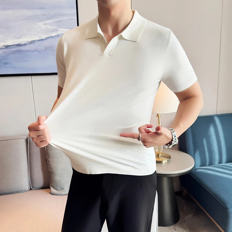 High Elasticity Knitted Men Polo Shirt Short Sleeved 2026 Summer Ice Silk Light Thin Solid Casual Top T-shirt Men Clothing 260618CJ - view 3