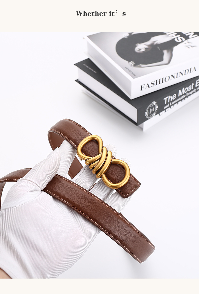Designer Women Genuine Leather Belt Luxury Gold Metal Buckle Fashion Brand Multi Color All Match Business Commute Jeans Dress Pants Decorative Casual 