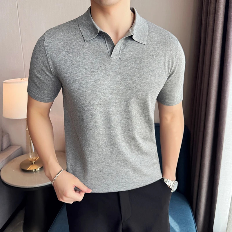 High Elasticity Knitted Men Polo Shirt Short Sleeved 2026 Summer Ice Silk Light Thin Solid Casual Top T-shirt Men Clothing 260618CJ - view 4