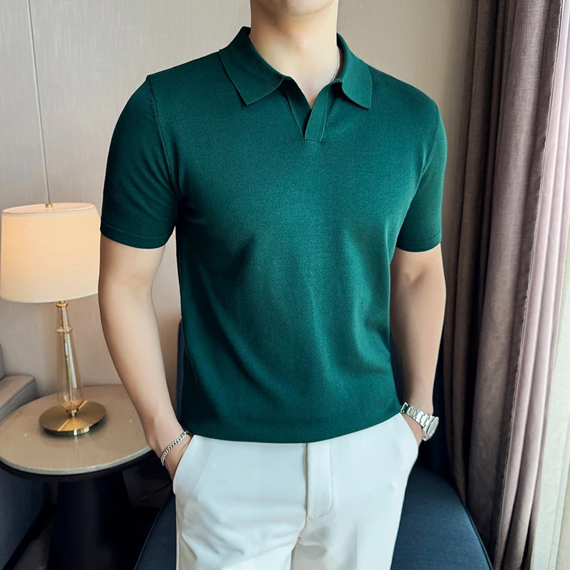 High Elasticity Knitted Men Polo Shirt Short Sleeved 2026 Summer Ice Silk Light Thin Solid Casual Top T-shirt Men Clothing 260618CJ - view 5