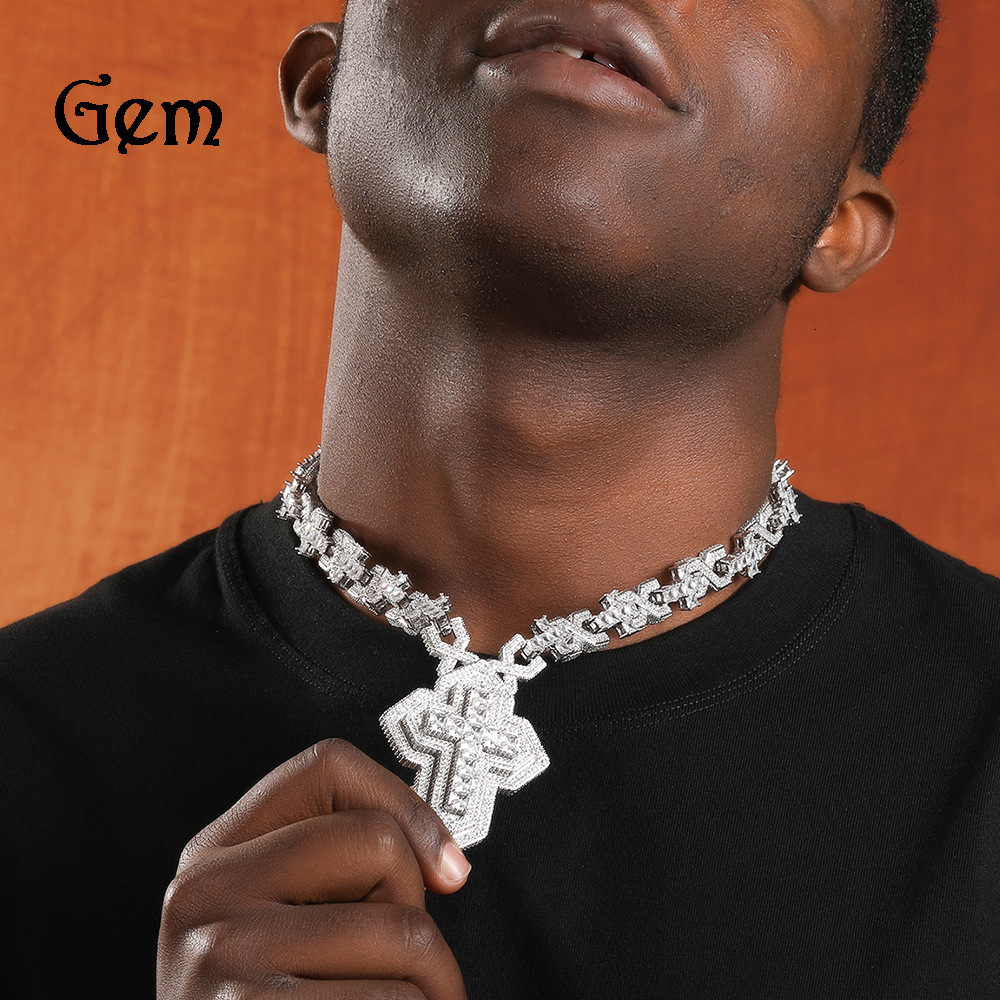 GRA Past Test High Quality Iced Out Cross Moissanite Cuban Link Chain Multi Tone Sparkling Statement Necklace Hip Hop Baguette Accent Jewelry For Men  - view 5