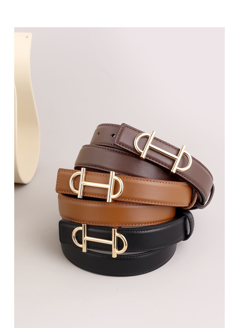 Designer Women Genuine Top Grain Cowhide Leather Belt Luxury French Gold Buckle All Match Casual Trousers Factory Stock Wholesale Ladies Brand Fashion - view 6
