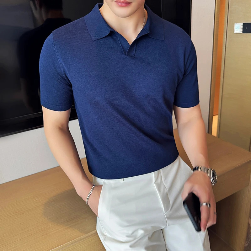 High Elasticity Knitted Men Polo Shirt Short Sleeved 2026 Summer Ice Silk Light Thin Solid Casual Top T-shirt Men Clothing 260618CJ - view 6