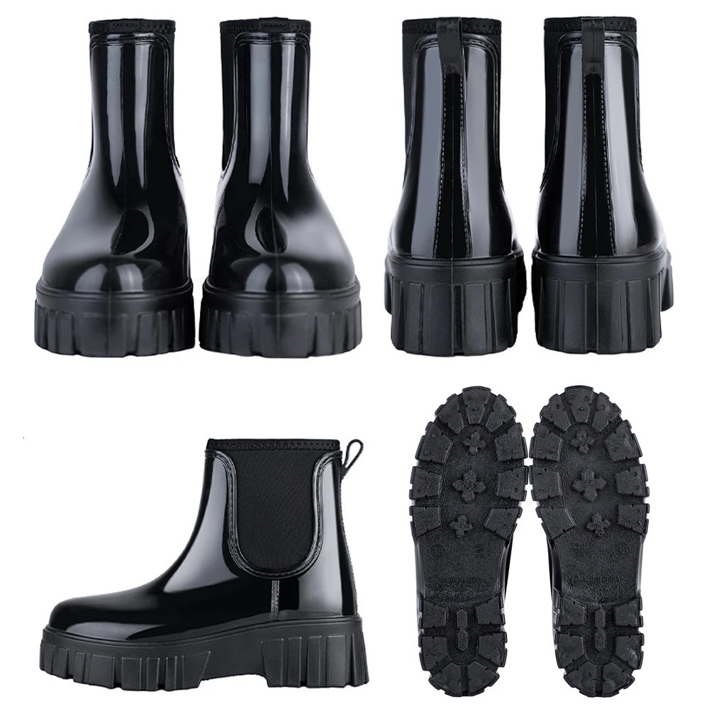 Fashion Rain Boots Shoes For Women PVC Solid Antislip Wearresistant Thick Soled Low Cut High Top Round Toe Waterproof Water 260608banjia - view 3