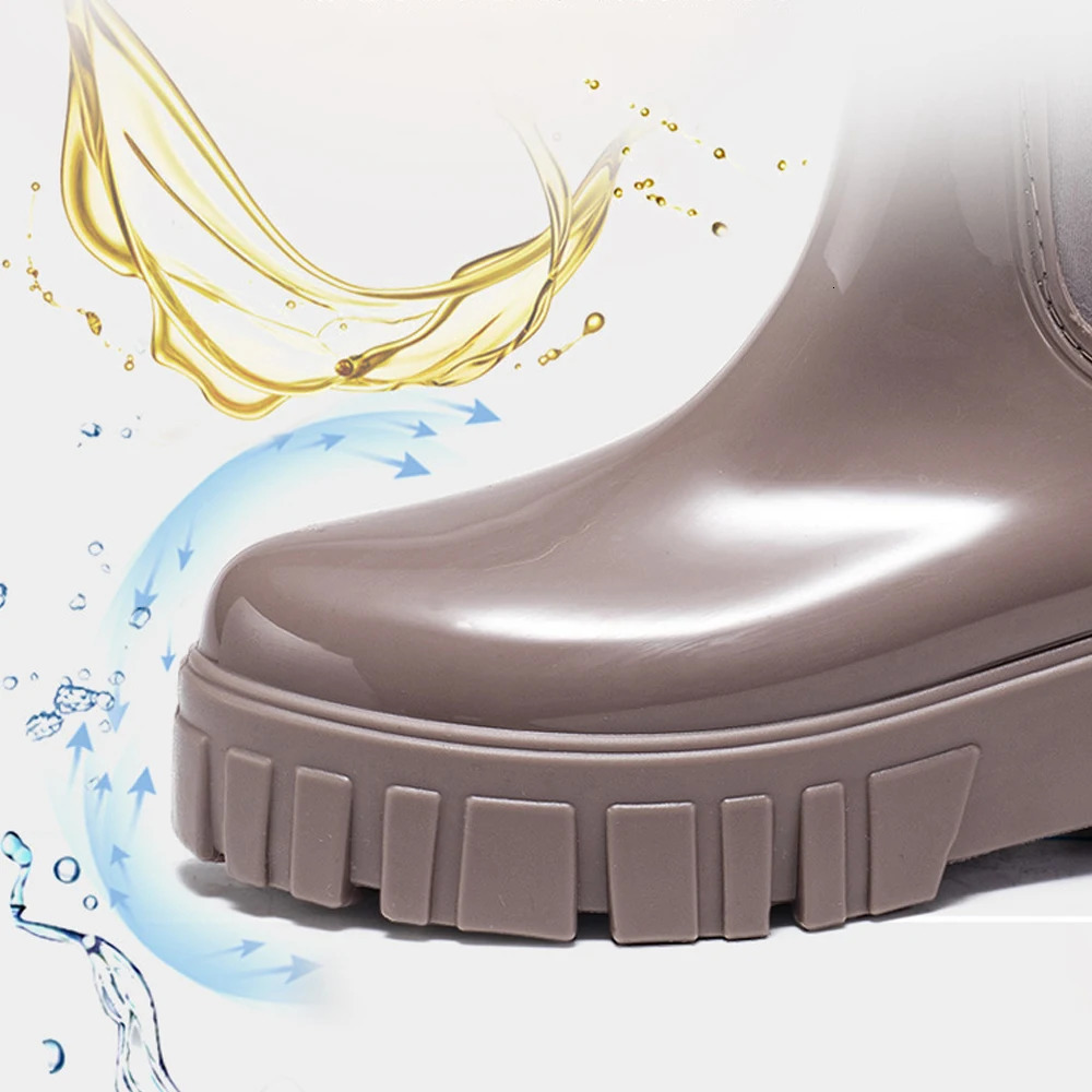 Fashion Rain Boots Shoes For Women PVC Solid Antislip Wearresistant Thick Soled Low Cut High Top Round Toe Waterproof Water 260608banjia - view 9