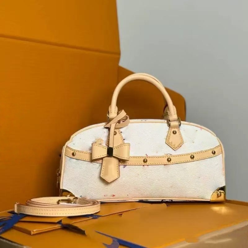 2026 trendy leather tri color bowling bag fashion handbag crossbody shoulder bag