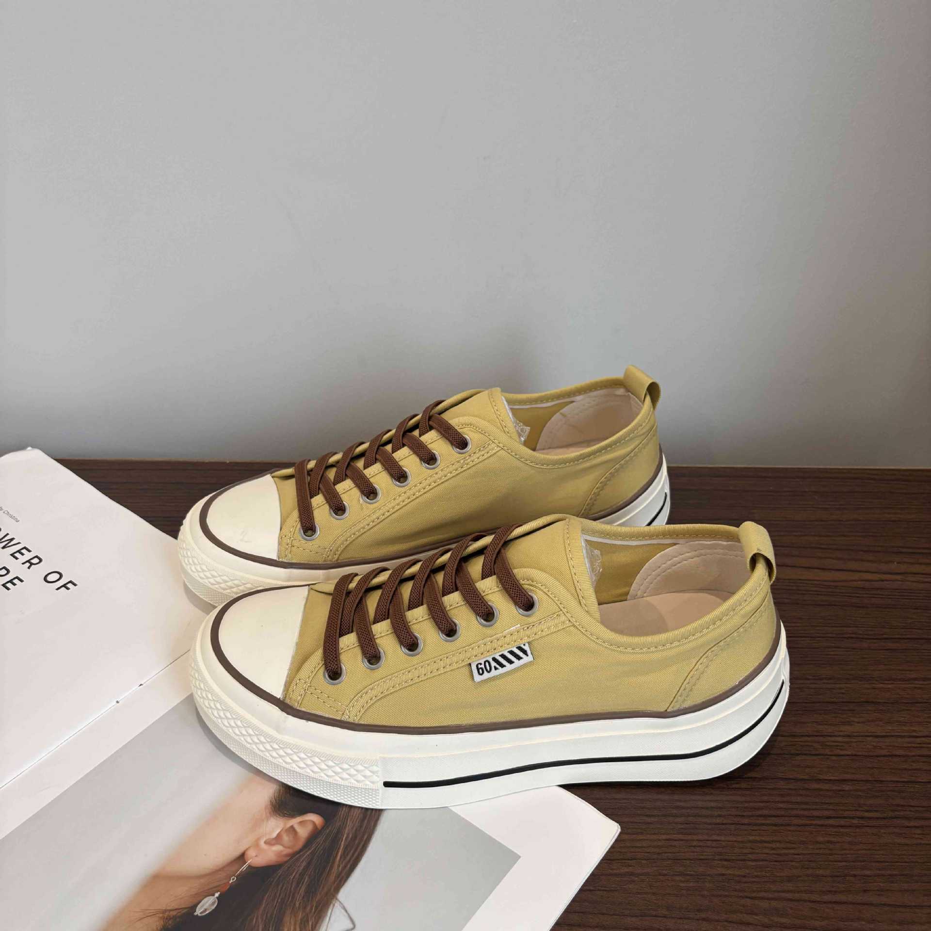 Free Shipping Women's Big Size 2025 New Korean Style Breathable High Top Canvas Shoes with Thick Sole Heel Increasing White Versatile Fashion Sne