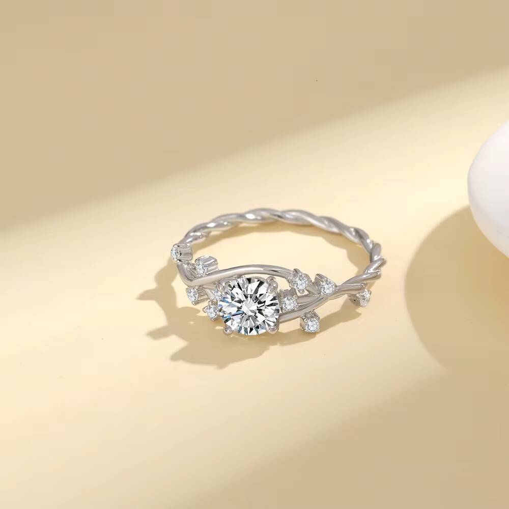 GRA Past Test High Quality 1CT Round Cut Moissanite Vine Engagement Ring Rose Gold/Silver Tone Twisted Band Elegant Nature Inspired Promise Diamond Ri - view 6