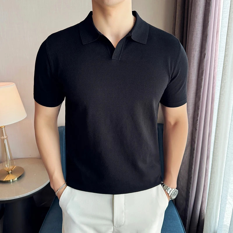 High Elasticity Knitted Men Polo Shirt Short Sleeved 2026 Summer Ice Silk Light Thin Solid Casual Top T-shirt Men Clothing 260618CJ - view 7