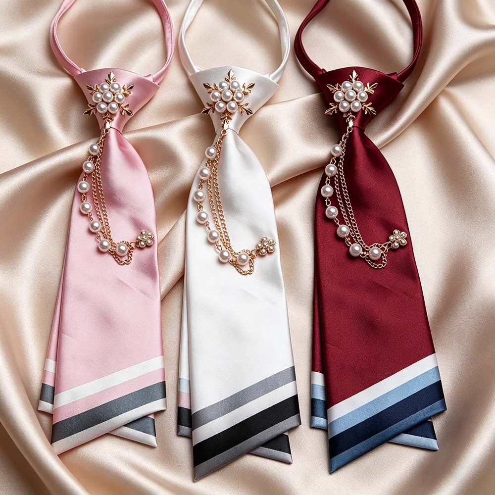 Designer Tie Luxury pearl chain tie free satin college style small tie uniform shirt accessory in stock wholesale High quality bow tie