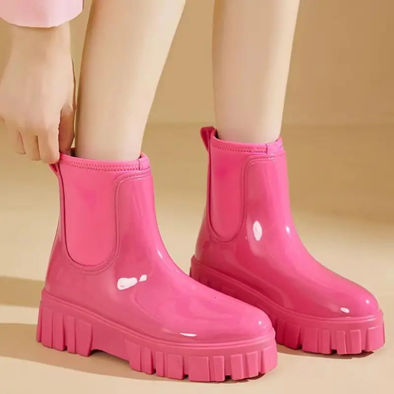 Fashion Rain Boots Shoes For Women PVC Solid Antislip Wearresistant Thick Soled Low Cut High Top Round Toe Waterproof Water 260608banjia - view 5
