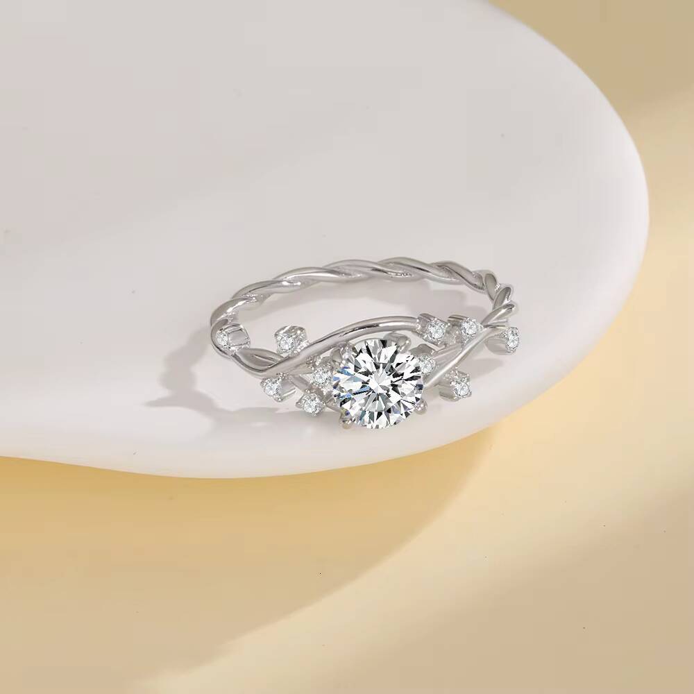 GRA Past Test High Quality 1CT Round Cut Moissanite Vine Engagement Ring Rose Gold/Silver Tone Twisted Band Elegant Nature Inspired Promise Diamond Ri - view 5