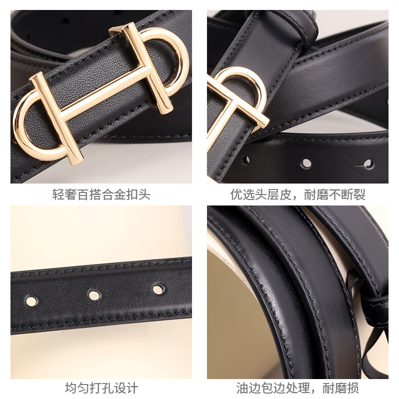 Designer Women Genuine Top Grain Cowhide Leather Belt Luxury French Gold Buckle All Match Casual Trousers Factory Stock Wholesale Ladies Brand Fashion - view 4