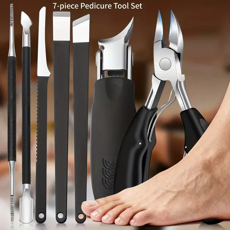 7pcs Stainless Steel Nail Clipper Pedicure Set Nail Care Kit for Ingrown Thick Toenails - Heavy-Duty Clippers Set 260612