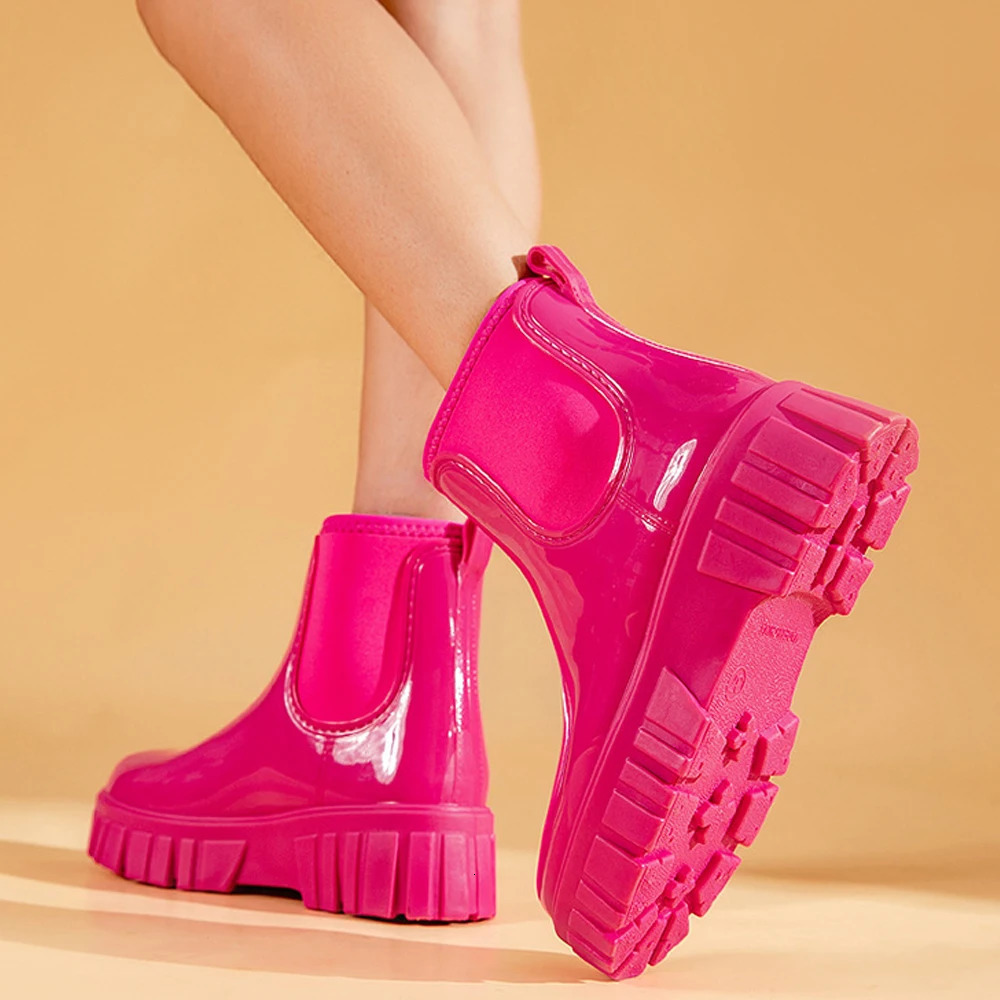 Fashion Rain Boots Shoes For Women PVC Solid Antislip Wearresistant Thick Soled Low Cut High Top Round Toe Waterproof Water 260608banjia - view 6