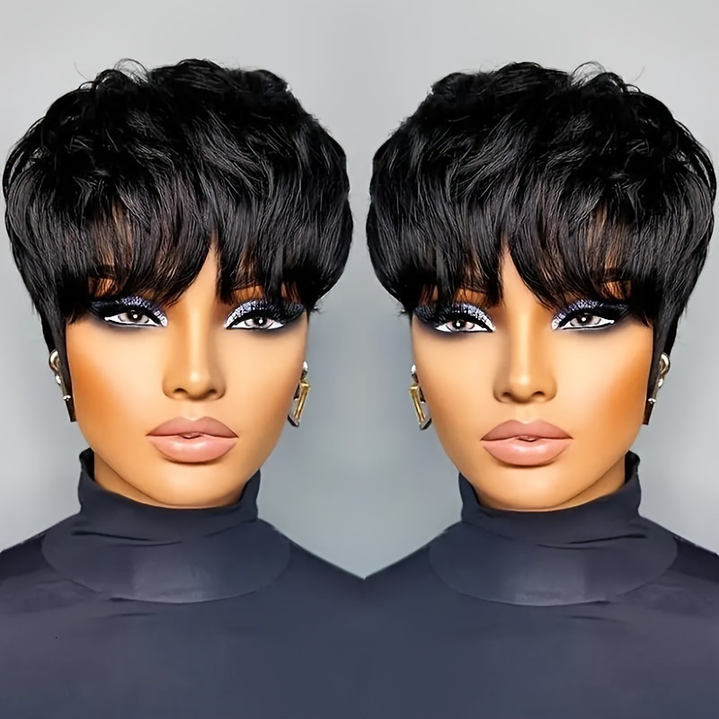 Short Finger Wave Wig Human Hair Wig For Women Brown Short Ocean Wave Wig Pixie Cut Wigs for Woman Natural Color 251106