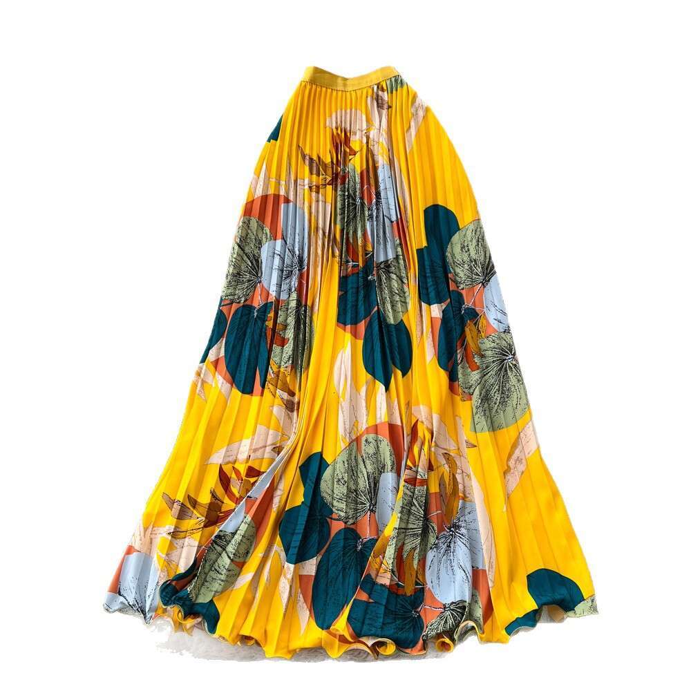 2026 New Summer Women Temperament Vintage All-match Skirt High Waist Printing Medium Length A-line Pleated Big Skirt Skirt - view 6