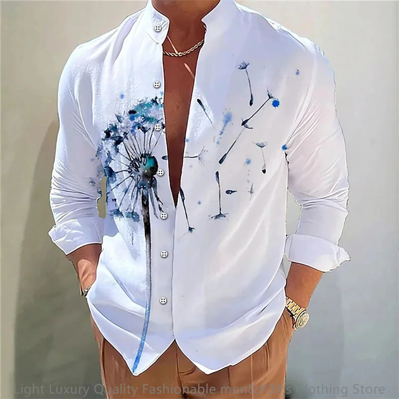 mens shirt long-sleeved shirt 3D printing flower pattern long-sleeved standing clothing fashion casual XS-6XL soft fabric 260707
