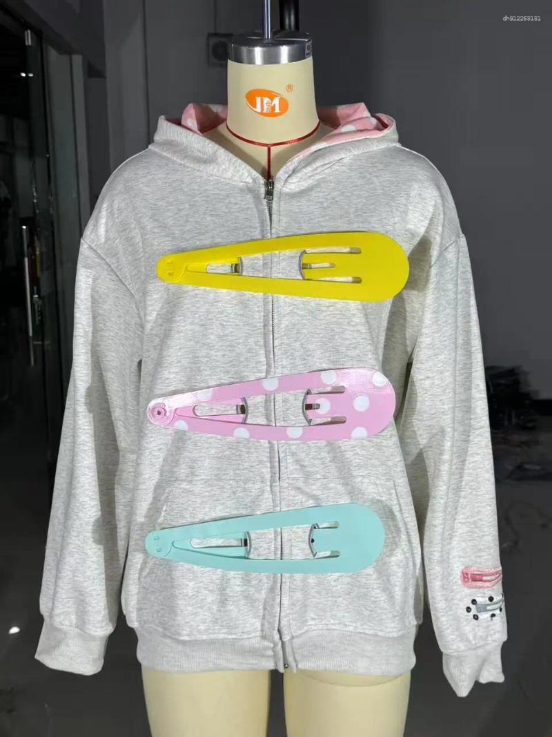 Women's Hoodies Fun Design Cute Hairpin Hooded Jacket Niche Loose Easy-matching Couple's Hoodie Top Sweet Girl Grunge Kawaii Clothes