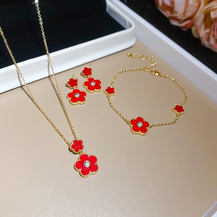 Real gold plated zircon flower pendant bracelet ,necklace, earrings set for women, sweet fairy style, fashionable and versatile new design - view 9