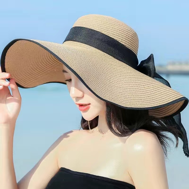 Women's Seaside Bow Beach Hat Oversize Straw Hat Summer Sun Block Big Brim Hat For Sun Protection 260615 - view 3
