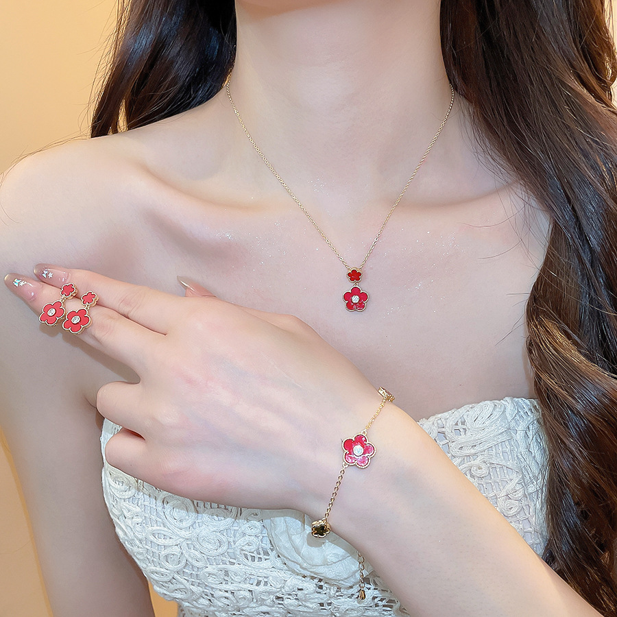 Real gold plated zircon flower pendant bracelet ,necklace, earrings set for women, sweet fairy style, fashionable and versatile new design - view 8