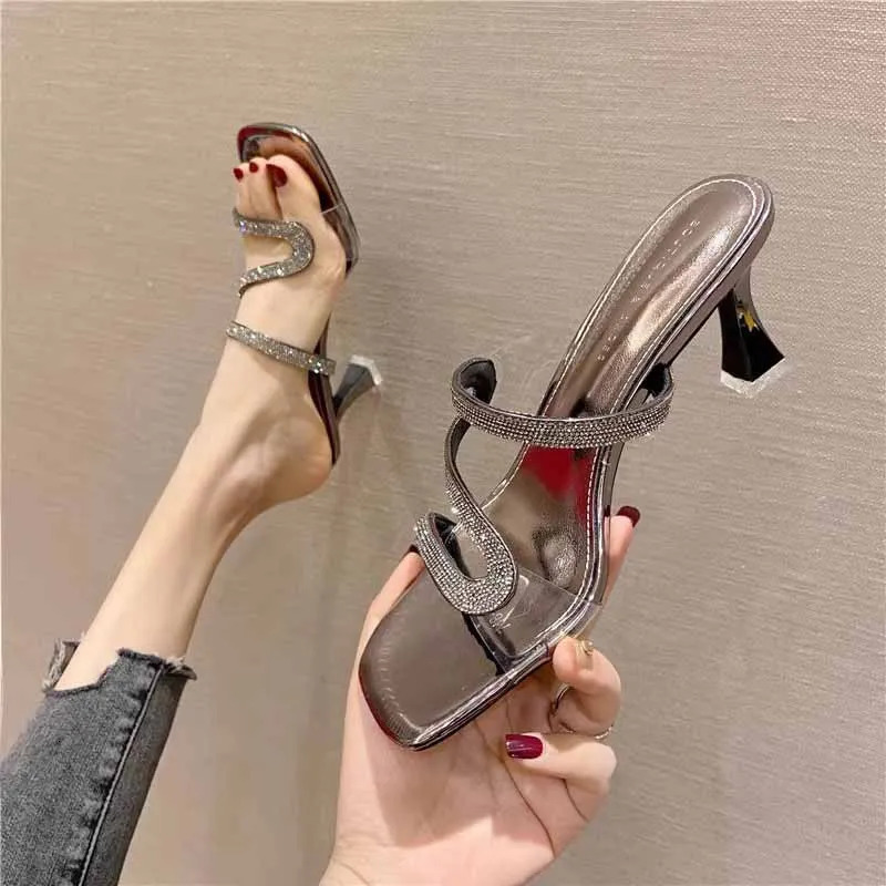 Summer Diamond-shaped Midheel Fashion Flip-flops High Heels Slippers Thin Heels Wear Womens Flip-flops 260626 - view 4