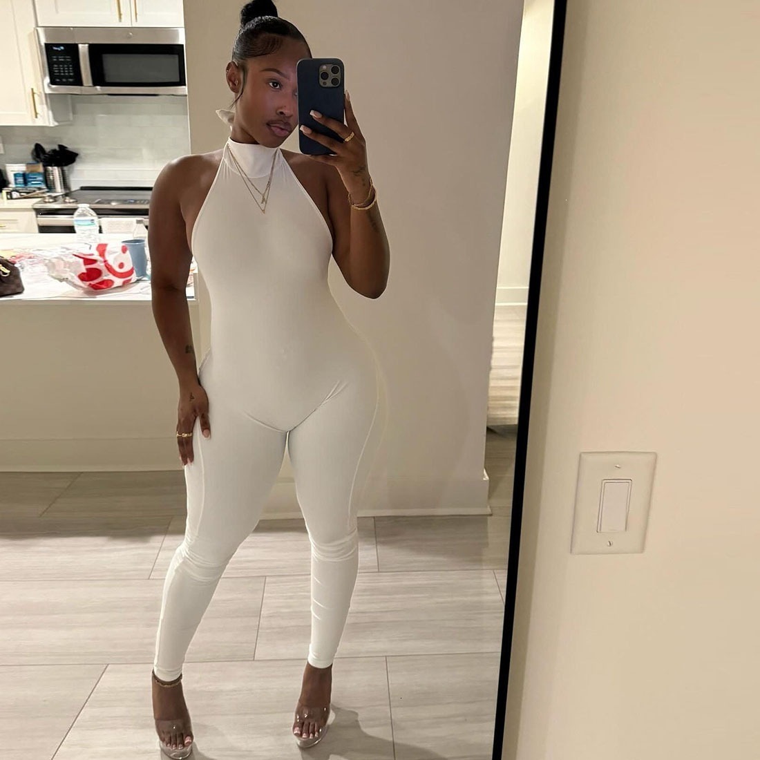 K25Q86713 Spring 2026 Sexy Girl Backless Halter Neck ButtLifting Tight Jumpsuit Womens Clothing y250912