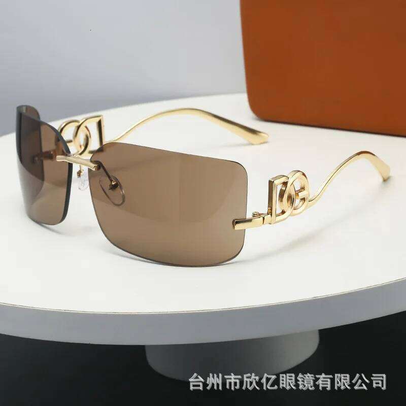 Rimless Square Sunglasses Women Men Gold Metal Temple Uv400 Protection Sun Glasses Trendy Fashion Shades For Street Style - view 3
