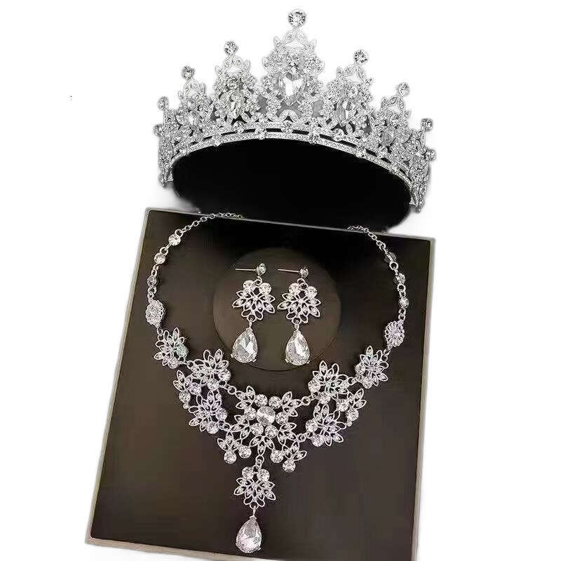 European and American bridal crown necklace and earrings three-piece set, wedding dress accessories, rhinestone light luxury wedding jewelry set - view 6