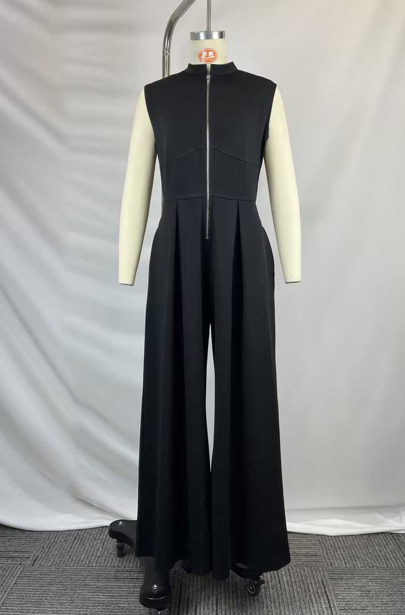 Women's Jumpsuits Solid Color Sleeveless Zip Up Palazzo Jumpsuit Loose High Waist Wide Leg Pockets Elegant Party Office Overalls 2026