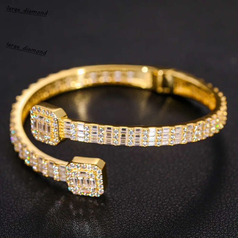 Pass Diamond Tester 1615ct Hiphop 55mm 925 Sterling Silver Baguette VVS Moissanite Iced Out Cuff Bangle Bracelet for Men Women