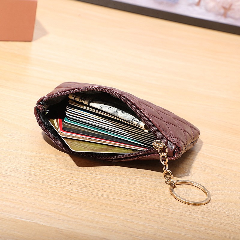 Luxury Wallet 2026 Women Quilted Faux Leather Coin Purse, Mini Zipper Wallet With Gold Key Ring Card Holder - view 4
