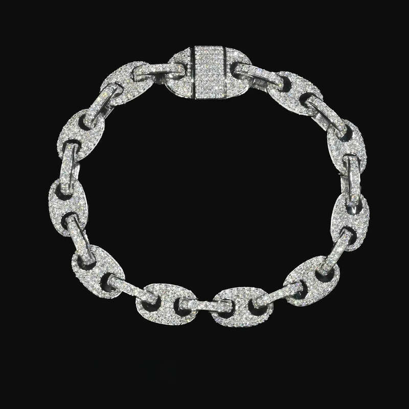 designer Pass Dia Tester VVS Ice Out Moissanite Coffee Beans Cuban k Chain 8mm Bracelet Sier Fine Jewelry for Man Woman