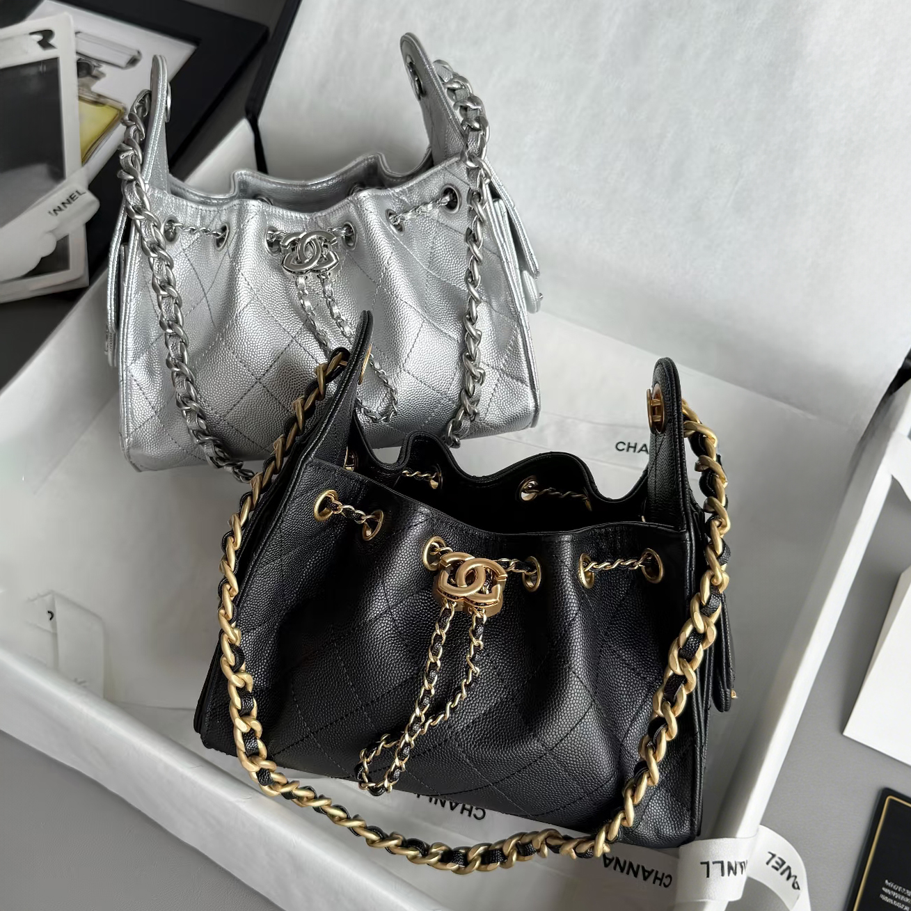 Designer Bag Women Mini Diamond Quilted Bucket Bag 25 HOBO Bag Double Gold Chain Shoulder Crossbody Handbag Drawstring Flap Design Multi Colors Leather Purse 10A
