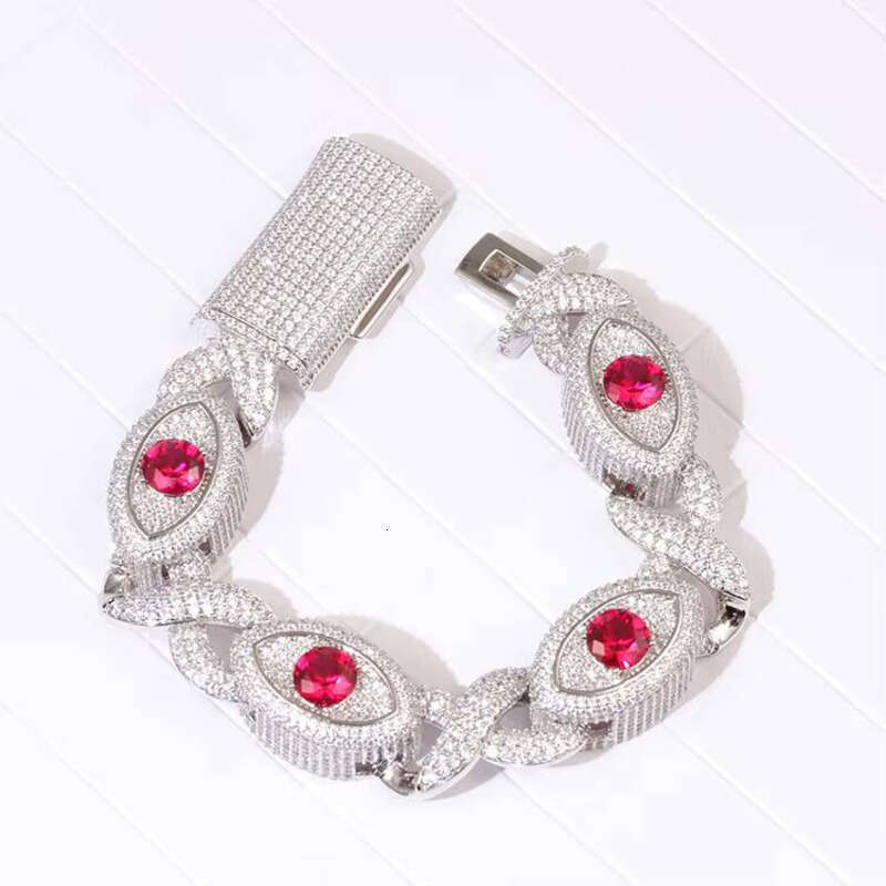 2025 Designer necklace New Fashion Jewelry Mens Ruby Eyes 15mm 925 Sterling Silver VVS Moissanite Diamond Cuban Link Bracelet