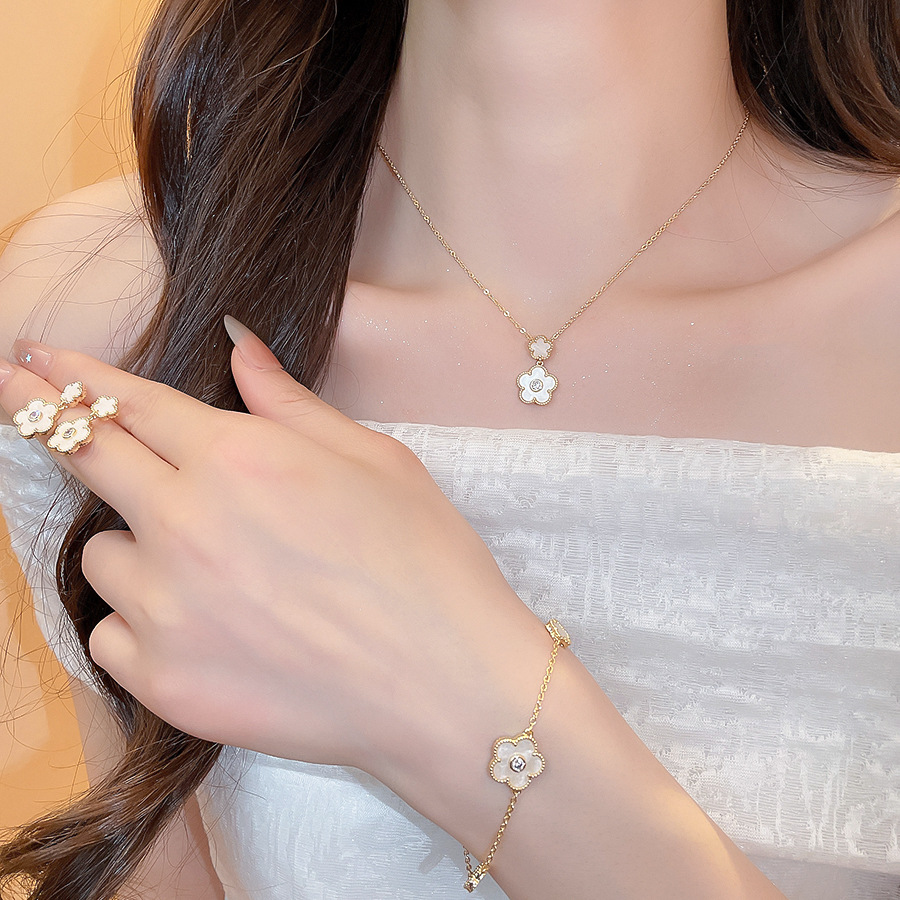 Real gold plated zircon flower pendant bracelet ,necklace, earrings set for women, sweet fairy style, fashionable and versatile new design - view 3
