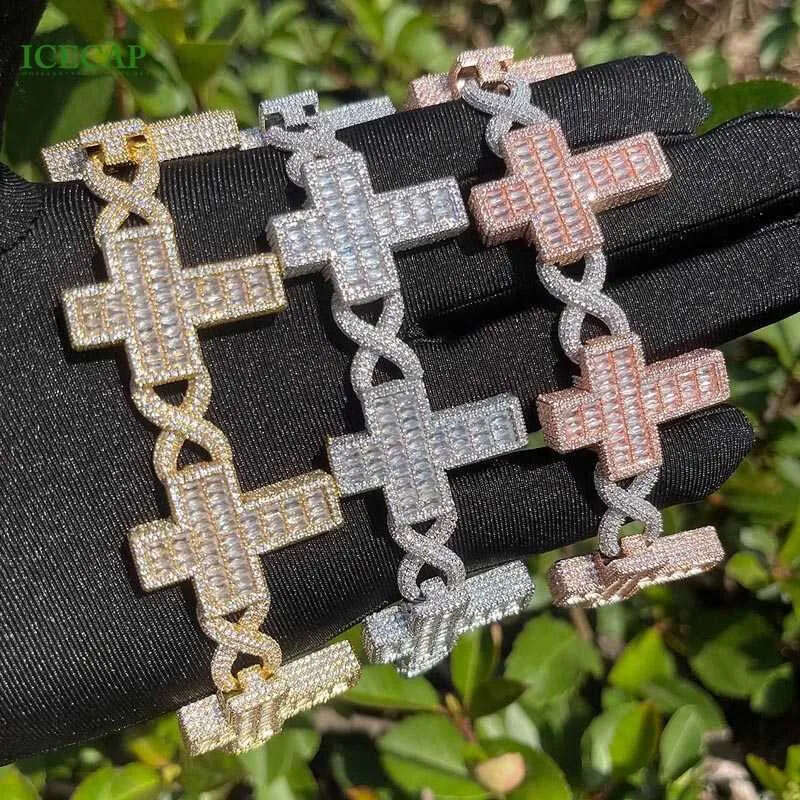 Pass tester cross bracelet VVS Moissanite diamond iced out cuban link chain hip hop jewelry