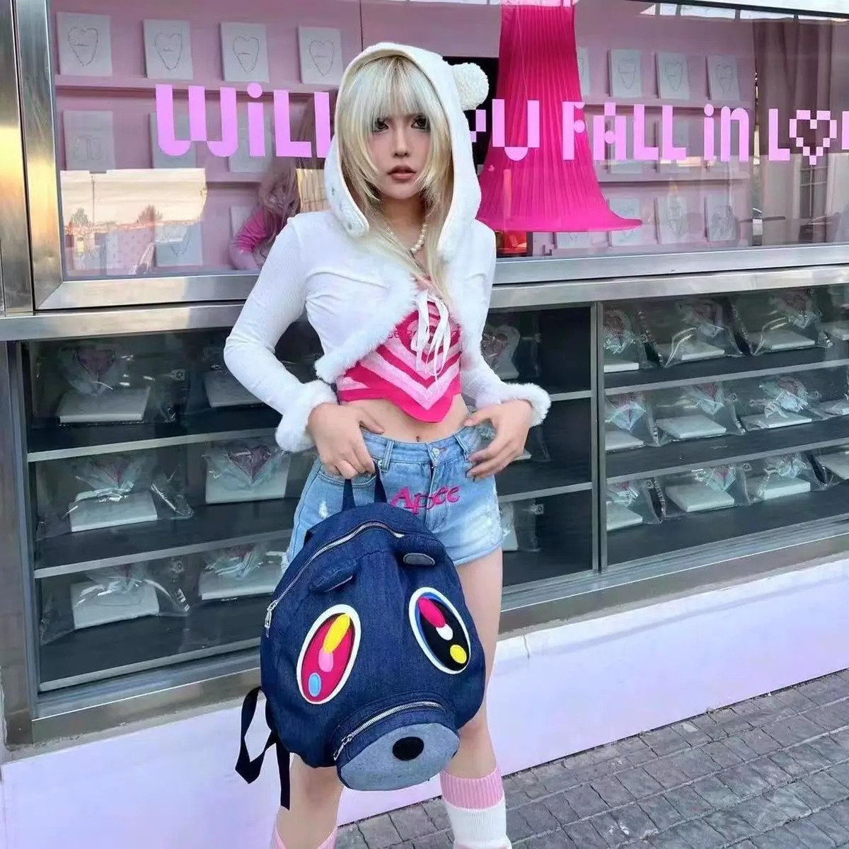 Y2k Bear Backpacks Unisex Denim School Bags Large Capacity Pu Leather Travel Bag Gothic Hiphop Fashion Backpack Korean Cool y260611 - view 4