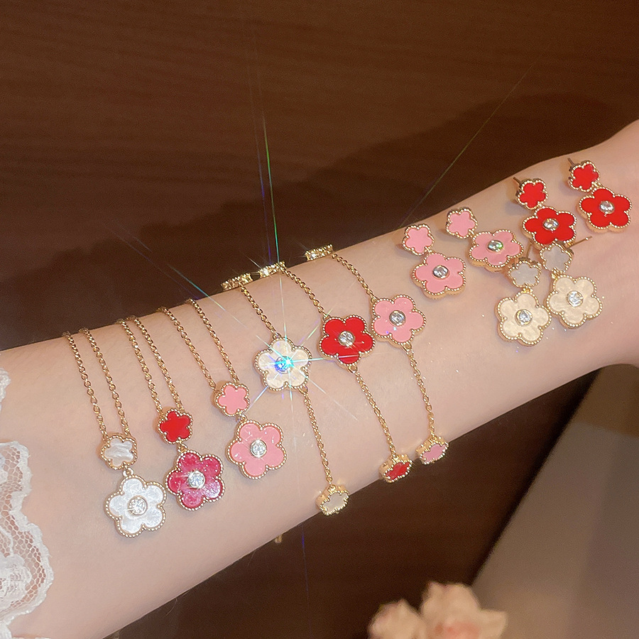 Real gold plated zircon flower pendant bracelet ,necklace, earrings set for women, sweet fairy style, fashionable and versatile new design - view 6